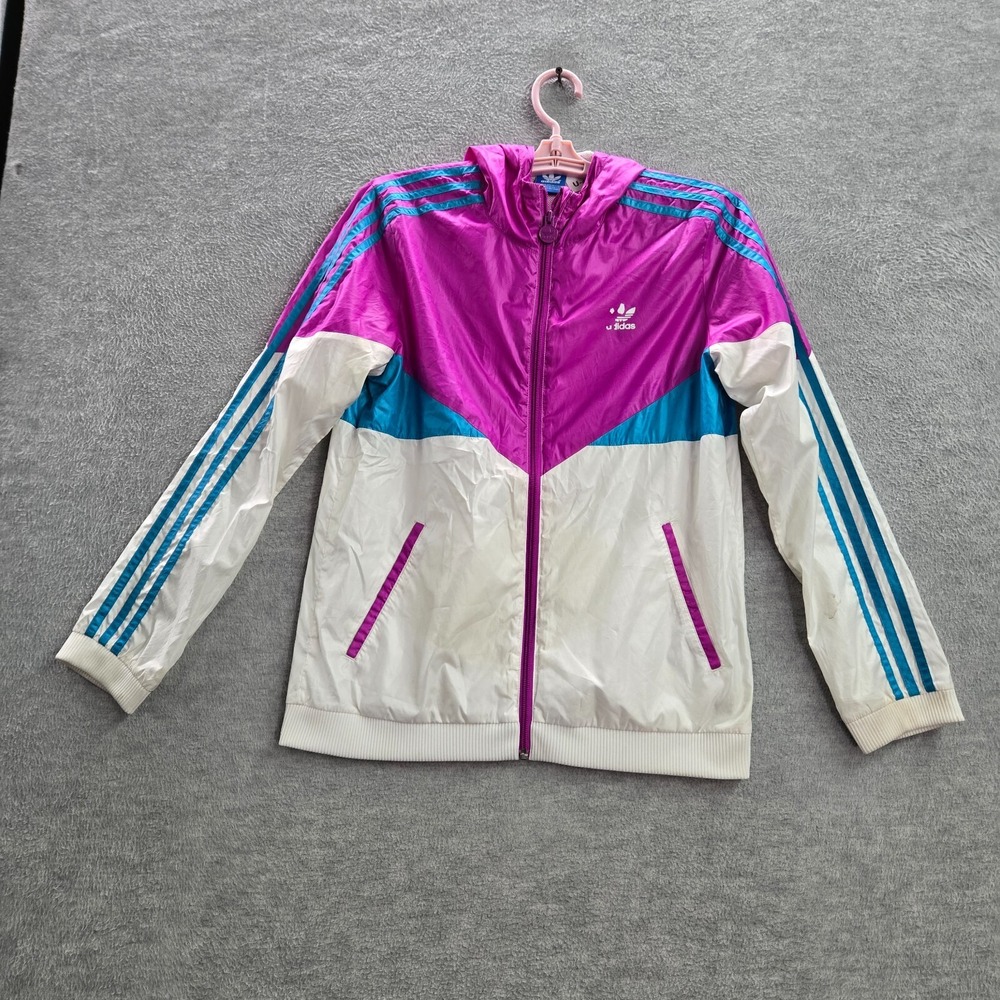 VINTAGE Adidas Women Jacket XS Purple Y2K Windbreaker Hoodie Colorblock READ